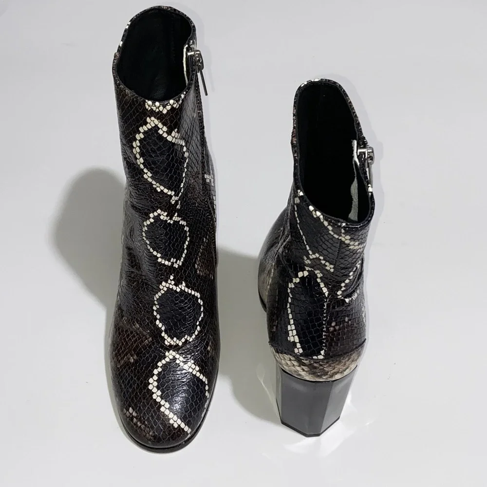All Saints Roka Leather Snake Boots Bootie Brown Black AllSaints $398
